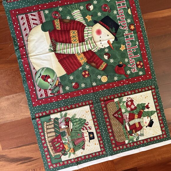 Christmas Baskets Debbie Mumm Fabric Quilt Panel Snowman Winter Xmas Quilt Block - Picture 5 of 6